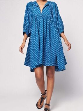 Faherty Layla Blue Printed Babydoll Dress